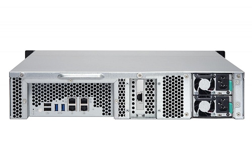 Сетевое хранилище без дисков QNAP. SMB QNAP TS-863XU-RP-4G  NAS, 8-tray w/o HDD, Quad-core 64-bit AMD 2.0GHz, 4GB DDR3L (1x4GB ) up to 16GB (2x8GB ),1x 10G LAN RJ45, 4x1GbE LAN, 2U Rackmount, 2x250W PSU.  W/o rail kit RAIL-B02