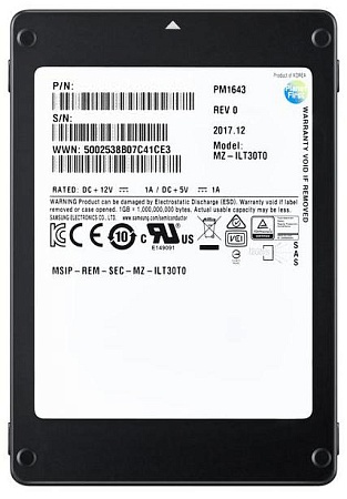 Твердотельный накопитель Samsung. Samsung SSD 1920GB PM1643a 2.5" SAS 12Gb/s TLC R/W 2100/1800 MB/s R/W 430K/60K IOPs DWPD1 5Y