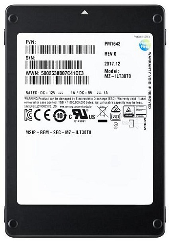 Твердотельный накопитель Samsung. Samsung SSD 3840GB PM1643a 2.5&amp;quot; SAS 12Gb/s TLC R/W 2100/2000 MB/s R/W 450K/90K IOPs DWPD1 5Y